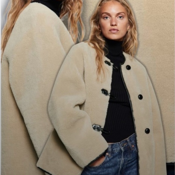 Mango Cream Teddy Jacket with Black Accents - Picture 5 of 12